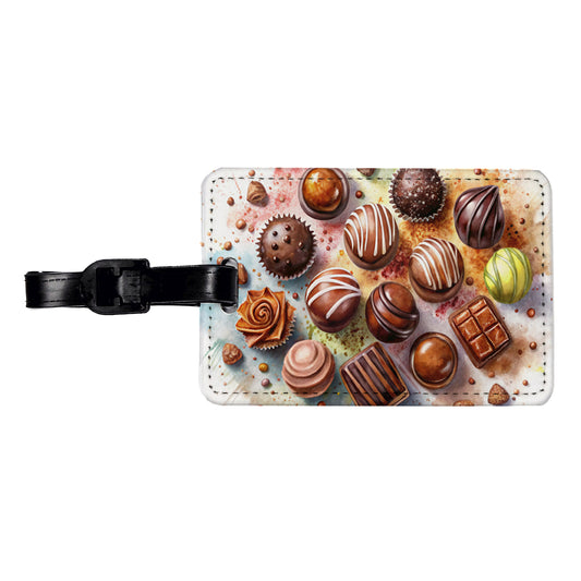Chocolates Dark Milk Candy Watercolor Travel Faux Leather Luggage Tag