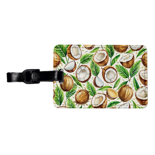 Coconut Pattern Watercolor Travel Faux Leather Luggage Tag