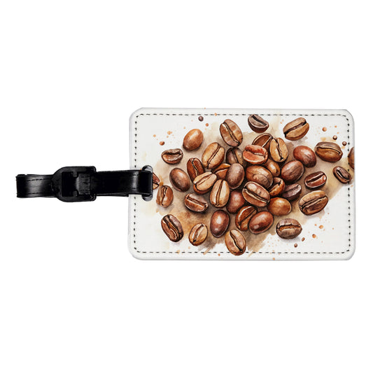 Coffee Beans Watercolor Travel Faux Leather Luggage Tag