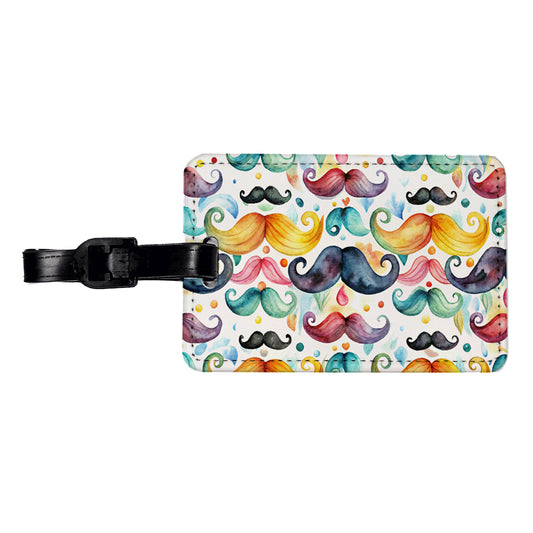 Colorful Mustaches Watercolor Travel Faux Leather Luggage Tag