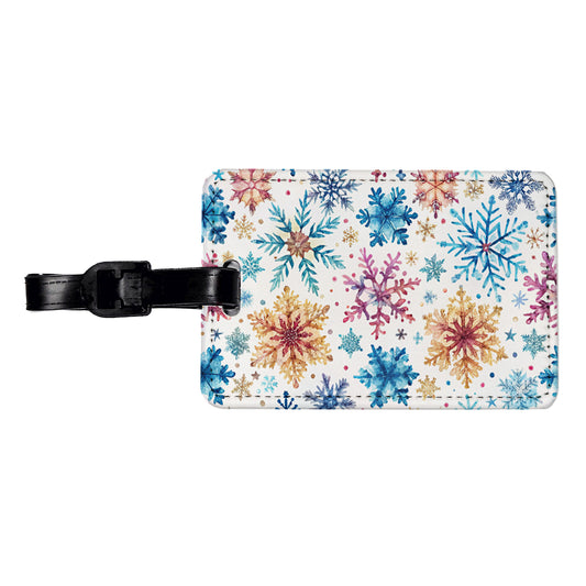 Colorful Snowflakes Winter Travel Faux Leather Luggage Tag