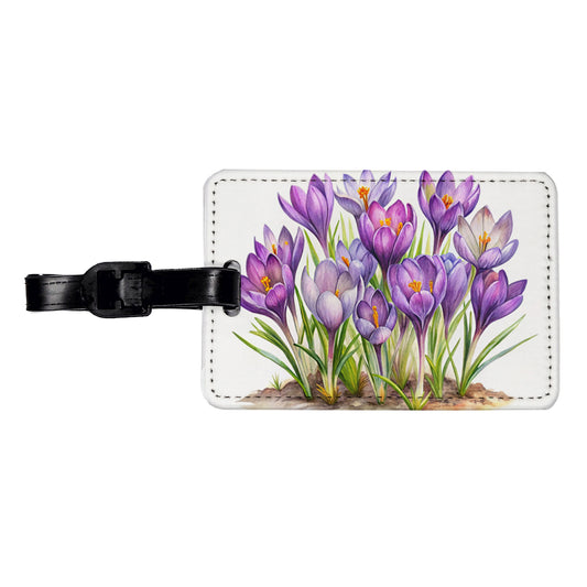 Crocus Purple Flowers Watercolor Travel Faux Leather Luggage Tag
