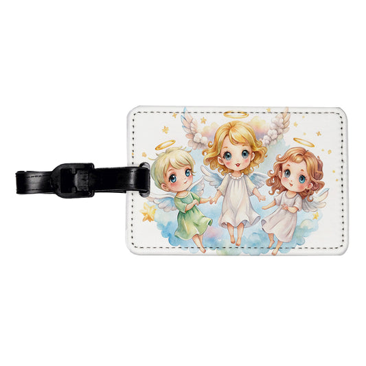 Cute Angels Watercolor Travel Faux Leather Luggage Tag