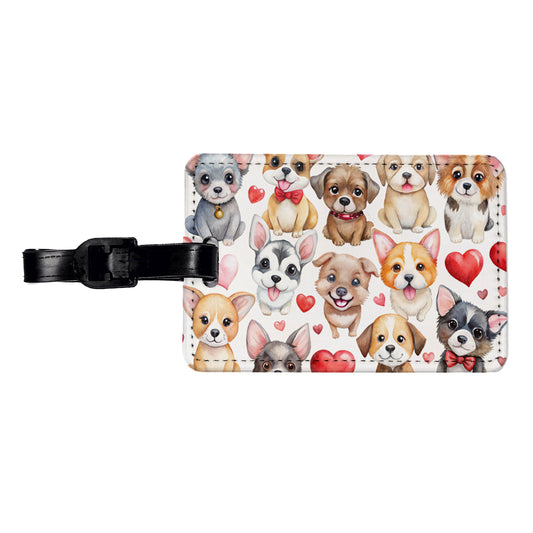 Cute Fun Dogs Hearts Watercolor Travel Faux Leather Luggage Tag