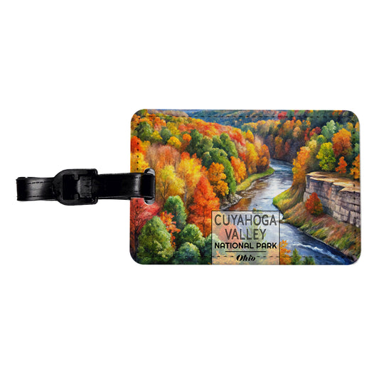 Cuyahoga Valley National Park Ohio Watercolor Travel Faux Leather Luggage Tag