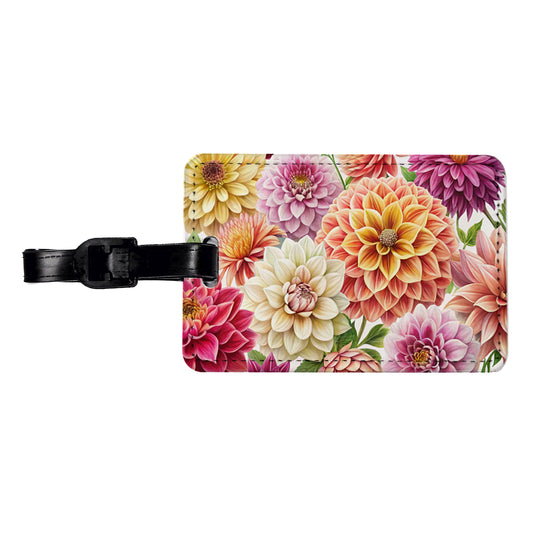 Dahlia Flowers Watercolor Travel Faux Leather Luggage Tag