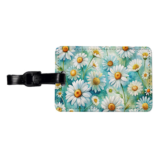 Daisies Daisy Flowers Watercolor Travel Faux Leather Luggage Tag