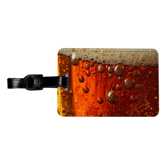 Dark Beer Closeup Foam Top Funny Travel Faux Leather Luggage Tag