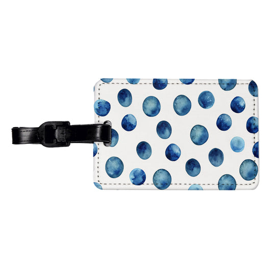 Dark Blue Polka Dots Fun White Background Travel Faux Leather Luggage Tag