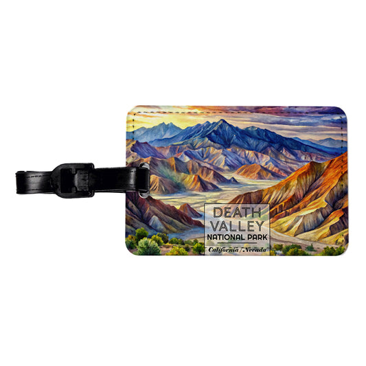 Death Valley National Park California Nevada Watercolor Travel Faux Leather Luggage Tag