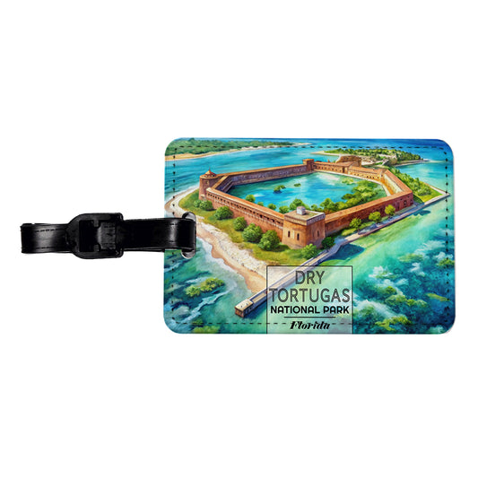 Dry Tortugas National Park Florida Watercolor Travel Faux Leather Luggage Tag