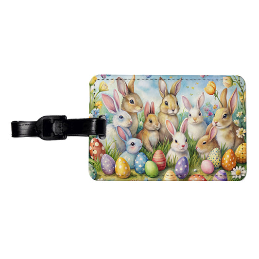 Easter Bunnies Watercolor Travel Faux Leather Luggage Tag