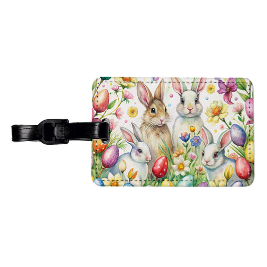 Easter Bunny Rabbit Eggs Flowers Travel Faux Leather Luggage Tag