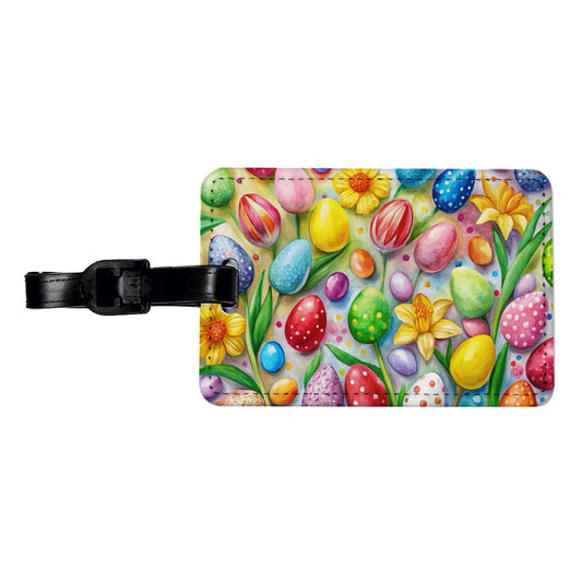 Easter Candy Eggs Flowers Travel Faux Leather Luggage Tag