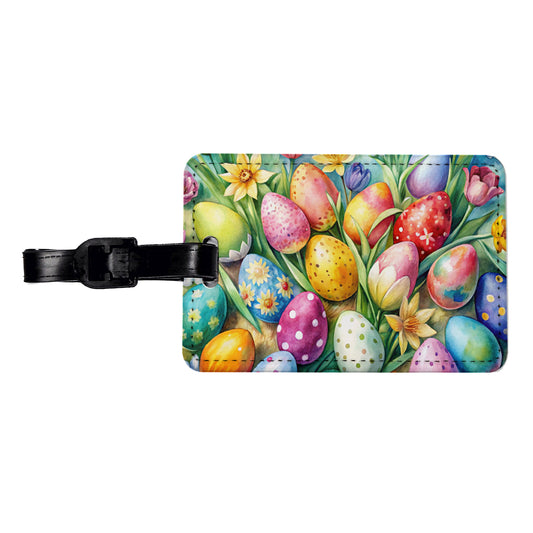 Easter Eggs Flowers Watercolor Travel Faux Leather Luggage Tag
