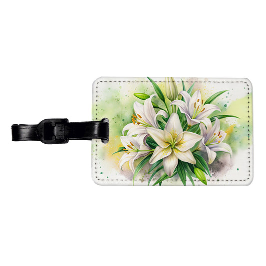 Easter Lily Flowers Watercolor Travel Faux Leather Luggage Tag