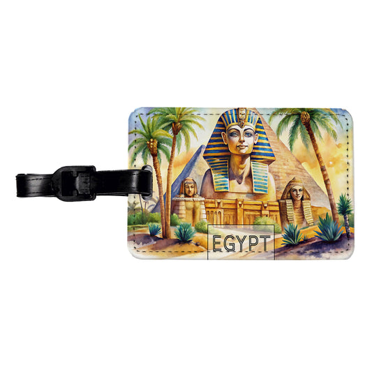 Egypt Pyramids Sphinx Travel Country Watercolor Travel Faux Leather Luggage Tag