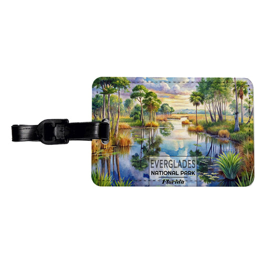 Everglades National Park Florida Watercolor Travel Faux Leather Luggage Tag