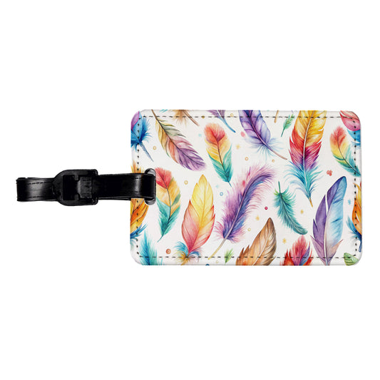 Feathers Watercolor Travel Faux Leather Luggage Tag