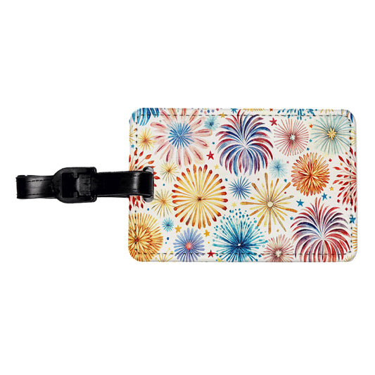 Fireworks Colorful Patriotic Fourth of July Travel Faux Leather Luggage Tag