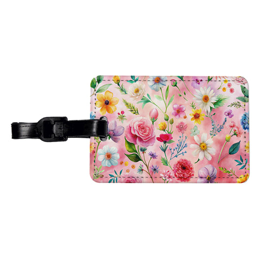 Flowers Pink Background Watercolor Travel Faux Leather Luggage Tag