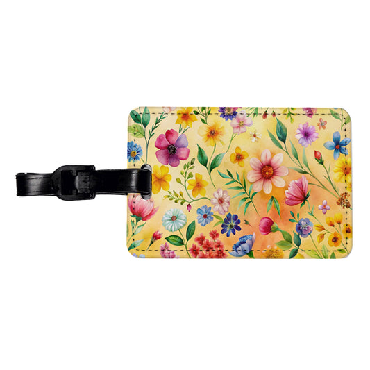 Flowers Yellow Background Watercolor Travel Faux Leather Luggage Tag