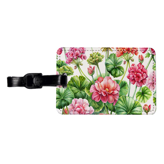 Geraniums Flowers Watercolor Travel Faux Leather Luggage Tag