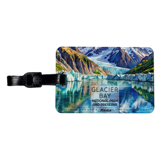 Glacier Bay National Park And Preserve Alaska Watercolor Travel Faux Leather Luggage Tag
