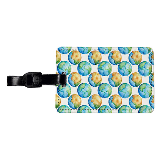 Globes Earth Pattern Watercolor Travel Faux Leather Luggage Tag