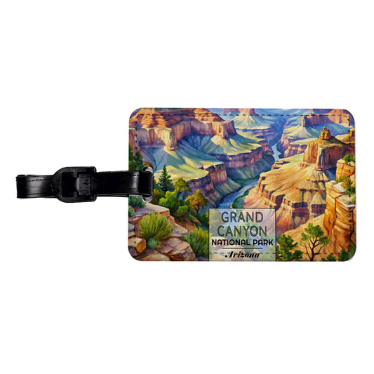 Grand Canyon National Park Arizona Watercolor Travel Faux Leather Luggage Tag