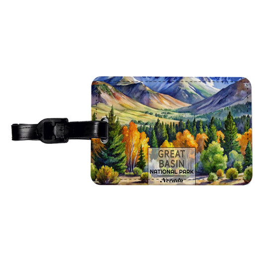 Great Basin National Park Nevada Watercolor Travel Faux Leather Luggage Tag