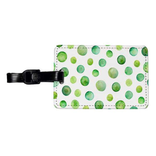 Green Polka Dots Fun White Background Travel Faux Leather Luggage Tag