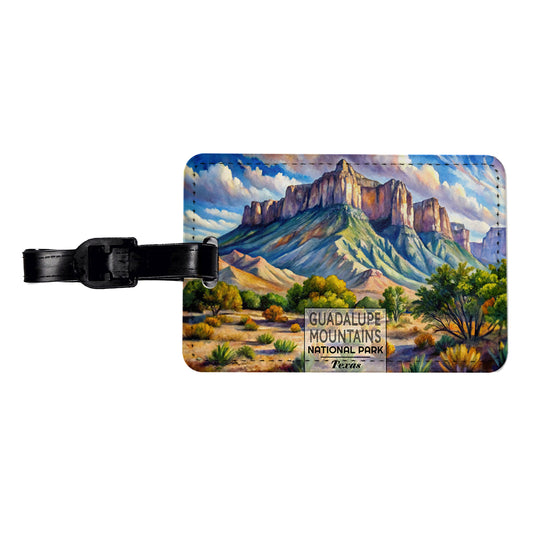 Guadalupe Mountains National Park Texas Watercolor Travel Faux Leather Luggage Tag