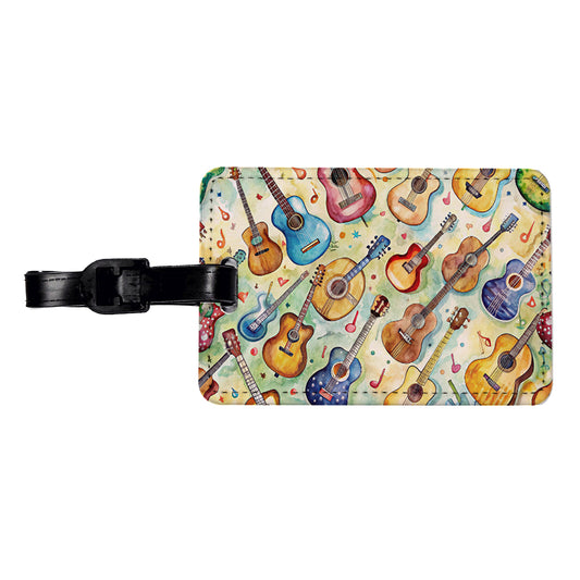 Guitars Artistic Colorful Music Travel Faux Leather Luggage Tag