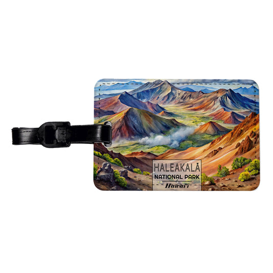 Haleakala National Park Hawaii Maui Watercolor Travel Faux Leather Luggage Tag