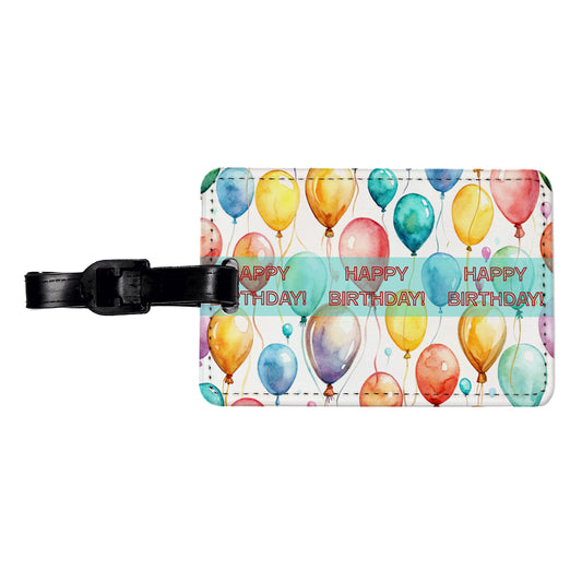 Happy Birthday Balloons Colorful Watercolor Travel Faux Leather Luggage Tag