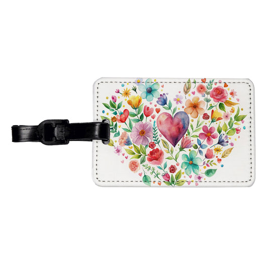 Hearts Flowers Watercolor Travel Faux Leather Luggage Tag