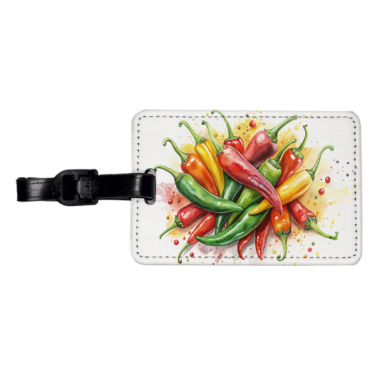 Hot Peppers Jalapenos Spicy Watercolor Travel Faux Leather Luggage Tag