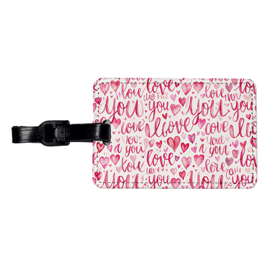 I Love You Script Pink Travel Faux Leather Luggage Tag