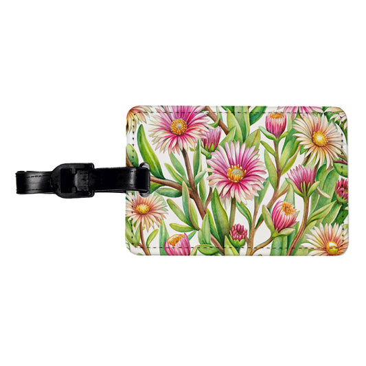 Ice Plant Flowers Watercolor Travel Faux Leather Luggage Tag