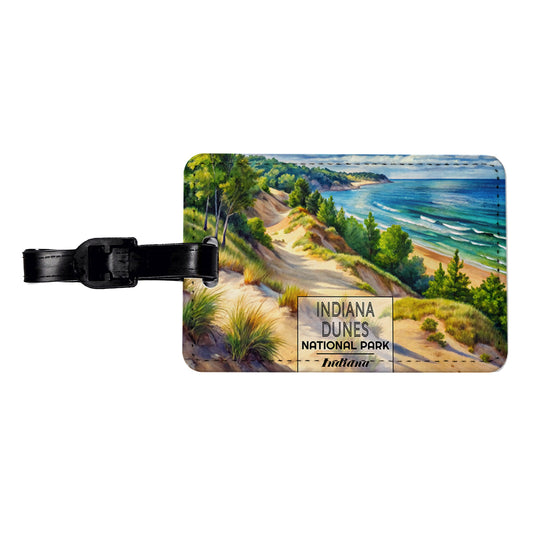Indiana Dunes National Park Watercolor Travel Faux Leather Luggage Tag