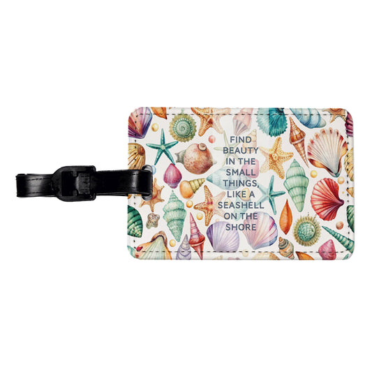 Inspirational Beauty In Small Things Shells Scattered Beach Travel Faux Leather Luggage Tag