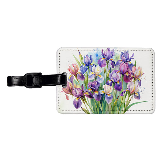 Iris Purple Pretty Flowers Watercolor Travel Faux Leather Luggage Tag