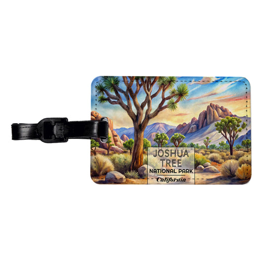 Joshua Tree National Park California Watercolor Travel Faux Leather Luggage Tag