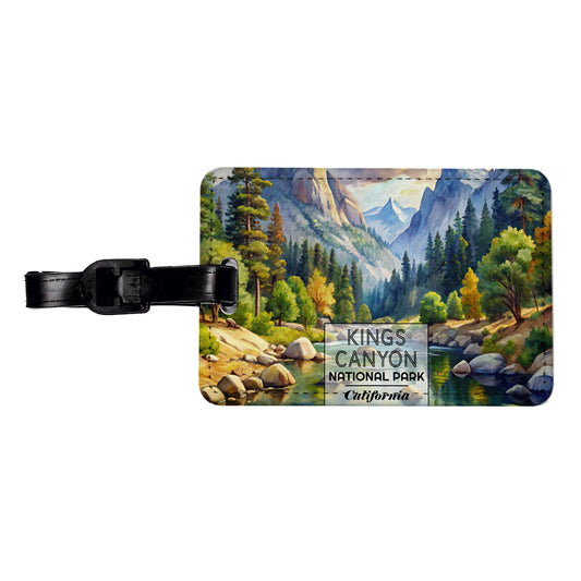 Kings Canyon National Park California Watercolor Travel Faux Leather Luggage Tag