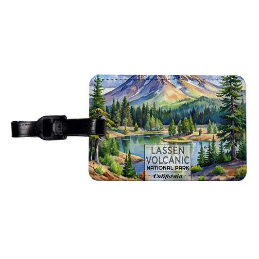 Lassen Volcanic National Park California Watercolor Travel Faux Leather Luggage Tag