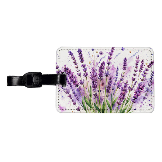 Lavender Flowers Watercolor Travel Faux Leather Luggage Tag