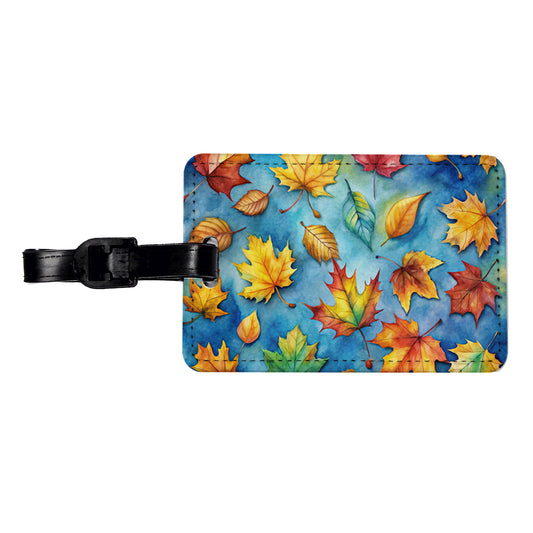 Leaves Blue Background Watercolor Travel Faux Leather Luggage Tag
