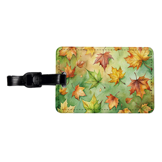 Leaves Green Background Watercolor Travel Faux Leather Luggage Tag