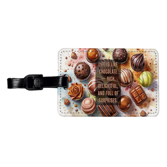 Life Is Like Chocolate Inspirational Watercolor Travel Faux Leather Luggage Tag